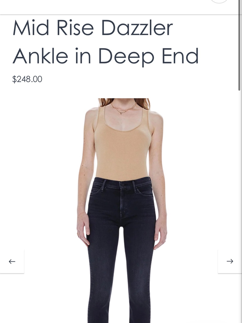 MOTHER mid rise dazzler ankle in deep end